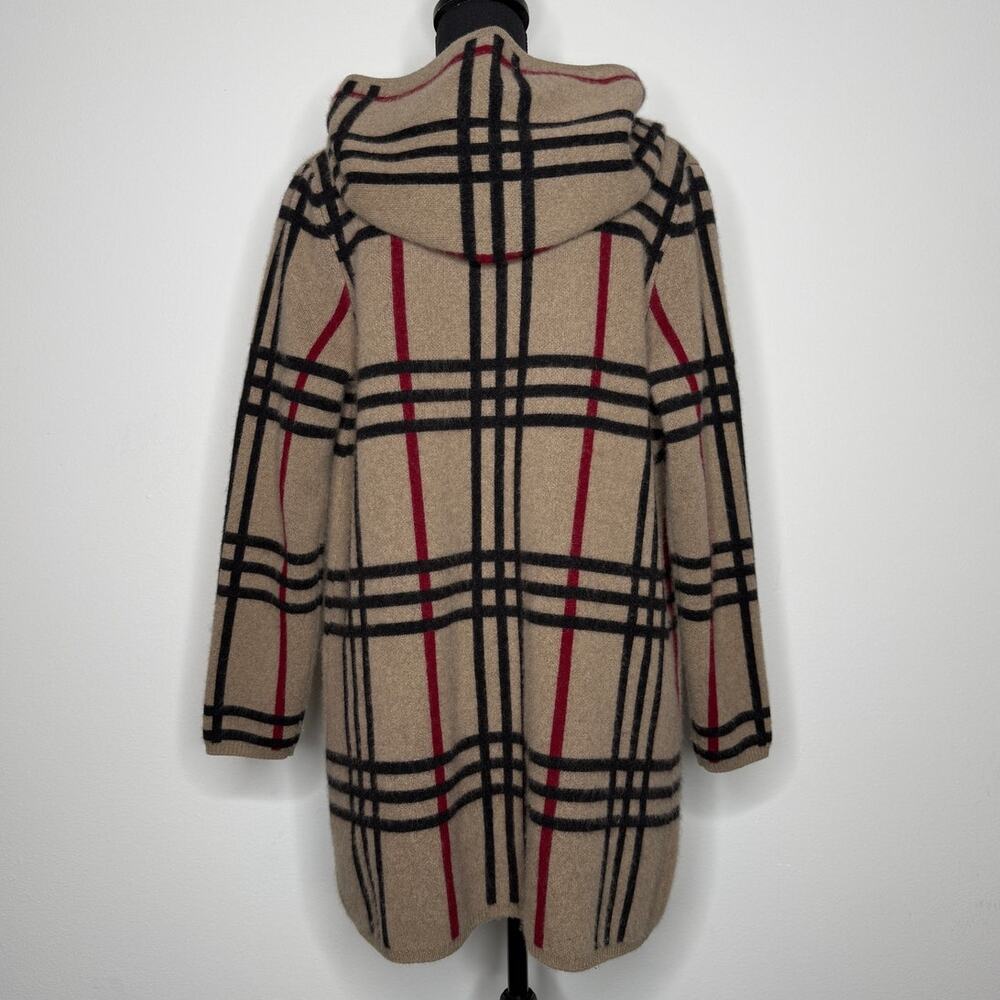 Cashmere Classic Check Plaid Hooded Coatigan Sweater Coat Size M - Picture 2 of 5